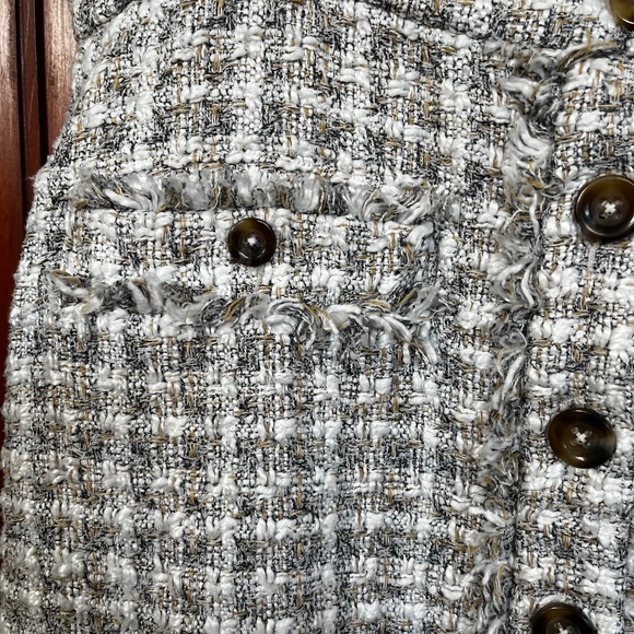 Ann Taylor White Plaid Textured Tweed Fringe Button Front Pencil Skirt Size 14 - Picture 4 of 8